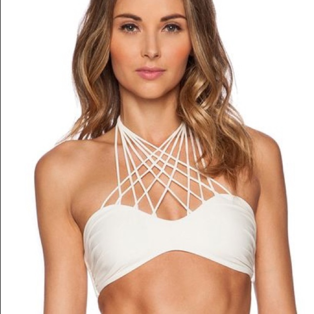 Mikoh Swim Ivory Bandeau Crochet Halter Top S/M
